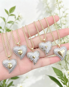 Collier pendentif cœur en laiton plaqué or 18 carats, micro-incrusté de zircon, chaîne bicolore, bijoux pour femmes - Product Image 4