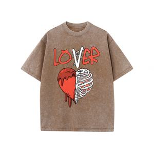 เสื้อยืดพิมพ์ลายแนวสตรีทของผู้ชายเสื้อคอตตอน100% ซักกรดปกเสื้อแขนสั้นโอเวอร์ไซส์สไตล์ฮิปฮอปถักคุณภาพสูง - Product Image 4