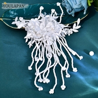 YouLaPan – Élégante coiffe de mariée en dentelle avec appliques florales et détails de pompons perlés pour la mariée, idéale pour les fiançailles et la réception