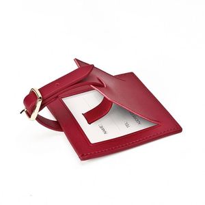 Small Square Luggage <b>Tag</b> Genuine Leather <b>ID</b> <b>Tag</b> with Privacy Window & Adjustable Buckled Strap Travel Luggage Boarding <b>Tag</b> - Product Image 2