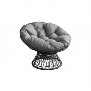 Silla Ergonómica de Mimbre de 41.5 Pulgadas con Cojín Redondo de Tela, Estructura de Hierro, Muebles de Jardín para Exteriores, Estilo de Diseño Contemporáneo - Product Image 1