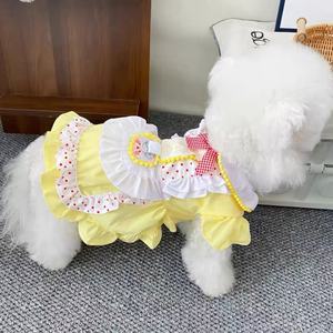 Dog <b>Princess</b> Dress Yellow Red Dots Lolita Style Summer Breathable Skirt Small Pet <b>Clothes</b> - Product Image 1