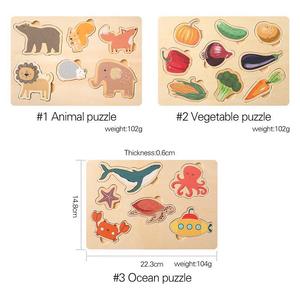 Panneaux de puzzle 3D en bois à tenir à la main, jouet éducatif Montessori pour bébés et enfants avec des panneaux en forme de fruits et d'animaux - Product Image 4