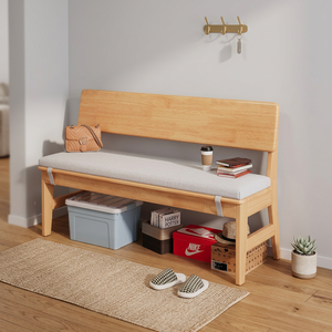 Banc de rangement en bois moderne avec dossier solide pour salon, meubles de maison, design scandinave - Product Image 1