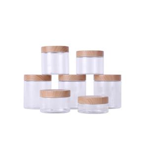 Hot Sale 100ml 200ml 250ml 300ml 500ml Plastic <b>Jar</b> with Wooden Lid Transparent Container Empty Cosmetic Face Cream Powder Pot - Product Image 3
