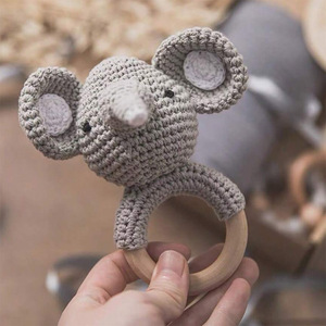 <b>Dropshipping</b> Products Crafts Kids Wooden Rattles Handmade Crochet Carton Animal Hand Rattle Baby Soothing Gift Rattle Toy - Product Image 5