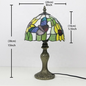 LongHuiJing Handcrafted Stained Glass Dome LED Table Lamp Mediterranean Vintage Base 8 Inch Retro Sunflower Pattern Reading - Product Image 4