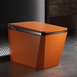Inodoro Inteligente Minimalista de Forma Cuadrada, Color Naranja, Montado en el Suelo, con Sifón en S, Agua Caliente Instantánea y Cierre Lento, para Villas de Lujo - Product Image 3
