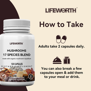 LIFEWORTH Herbal Aid Immune Support Supplement <strong>Capsules</strong> Lion's Mane Reishi <strong>Chaga</strong> Cordyceps Turkey Tail Species Blend for Adults - Product Image 5