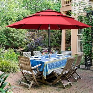 Sombrilla Moderna de <span class=keywords><strong>Patio</strong></span> Exterior de 3 Niveles, Color Rojo, con Protección UV, Iluminación LED, para Jardín, Hotel, Playa y <span class=keywords><strong>Patio</strong></span> - Product Image 4