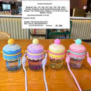450ml Macaron Cake Style Plastic <b>Straw</b> Cup Cute Aesthetic Water Tumbler Portable <b>Reusable</b> Drinking Cup for Girls Students Gifts - Product Image 1