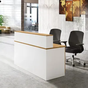 Meja lobi depan salon Hotel desain Modern 1.8m, penghitung kayu MFC logo kustom meja depan meja lobi kantor putih