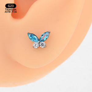 Yunnique – boucles d'oreilles papillon en alliage de titane, incrustation de Zircon de 7.1mm, pour piercing à l'oreille, bijoux, cadeau - Product Image 4