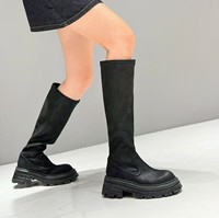 Bottes leggings pour femmes, nouvelle mode, imperméables, talon plat, fibre élastique, semelle épaisse, au-dessus du genou, style automne
