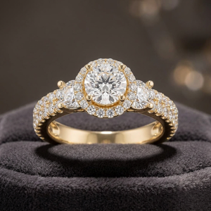 Anillo de Compromiso con Tres Piedras de Diamante Cultivado en Laboratorio, Certificado IGI, Banda Pavé, Oro 10K/14K/18K, Plata 925/935, Regalo de Aniversario - Product Image 1