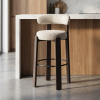 Tabouret en bois massif rembourré en chenille beige et bois de frêne massif avec finition couleur noyer 75 cm