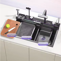 Évier de cuisine moderne simple en acier inoxydable Fregadero Affichage numérique Stockage de la vaisselle Rondelle de tasses Cascade Caractéristiques intelligentes