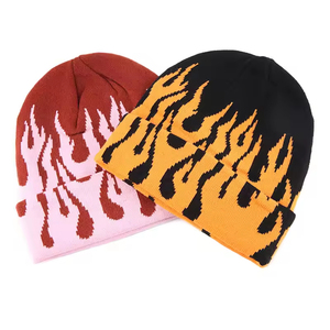 Nouveauté 2026 Bonnet en jacquard Y2K Motif flamme Bonnet en tricot jacquard unisexe Bonnet chaud tendance polyvalent pour tous les jours - Product Image 5