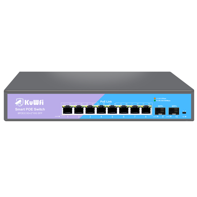 Industrial KuWFi 2.5G Switch 2.5Gbps Gigabit Ethernet Switch 10 Port 8+2 Port  POE Switch for Small Office Network