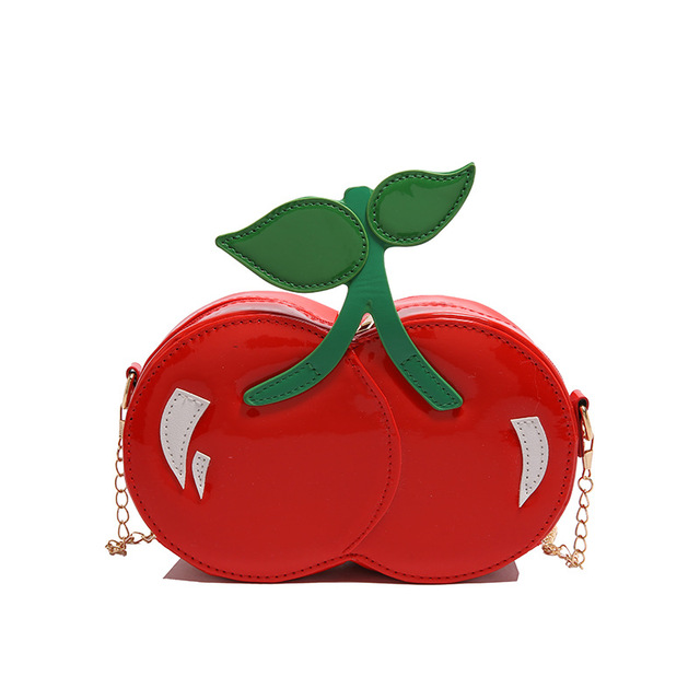 Trendy Cute Fruit Red Cherry Shape Waterproof Zipper Bag Small Crossbody Bag for Sweet Girl Handbags Novelty Bags