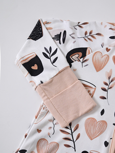 Pijama <span class=keywords><strong>de</strong></span> bebé con cremallera, estampado <span class=keywords><strong>de</strong></span> corazón <span class=keywords><strong>de</strong></span> café, manga larga, listo para enviar, en stock, envío rápido para bebés - Product Image 4