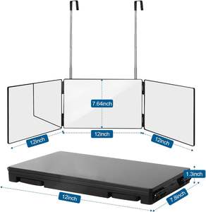 Miroir 3 voies pour la coupe de cheveux, miroir à trois volets réglable en verre véritable avec lumière LED 3 couleurs et crochets télescopiques pour le maquillage - Product Image 3