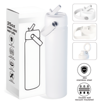 Bouteille d'eau isotherme sous vide en acier inoxydable 304 de haute qualité, 25 oz, avec couvercle à paille et poignée, anti-fuite, pour la course à pied et la randonnée en extérieur