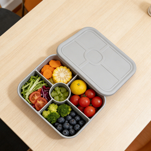 Boîte à lunch en silicone à 5 compartiments, anti-fuite, qualité alimentaire sans BPA, compatible micro-ondes, congélateur et four, vente en gros - Product Image 1