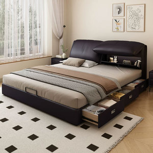 Modern Simple High-<b>End</b> Bedroom Art <b>Bed</b> Leather UpHolstered Multifunctional Storage Double <b>Bed</b> 2509 Soft Modern <b>Bed</b> 2509 - Product Image 2