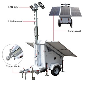 Ba năng lượng mặt trời bảng điều khiển tháp chiếu sáng cao mast xách tay 4 đèn LED di động nhẹ Lũ lụt tháp ánh sáng để bán - Product Image 3