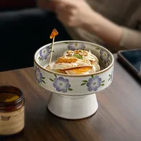 Handgemaakte hoge keramische vintage rustieke Chinese stijl serveerschaal met effen patroon voor fruit, 2026 nieuw, thee- en snackbord, gedroogd fruit