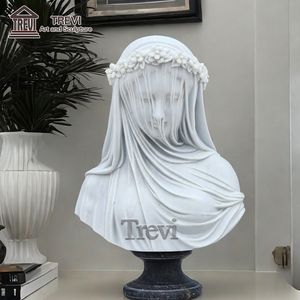 Célèbre Religieux <span class=keywords><strong>Femme</strong></span> <span class=keywords><strong>Statue</strong></span> En Buste Vierge Marie Blanc <span class=keywords><strong>Marbre</strong></span> Voilé Dame Sculpture - Product Image 2