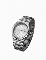 Jam Tangan Pria Grosir ODM OEM dengan Logo Kustom, Bezel, dan Tali Jam Bertekstur Garis, Dial Bertekstur, Tanggal, Quartz