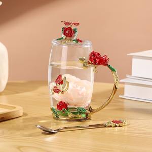 Tazas de té con tapa, tazas creativas para el desayuno en la sala de estar, tazas de leche de lujo ligero, tazas de vidrio para el hogar - Product Image 4