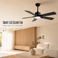 Ventilateur de plafond moderne avec lumière, moteur DC, 5 pales en bois, télécommande, 3 couleurs, intensité variable, 6 vitesses, prix compétitif, expédition immédiate