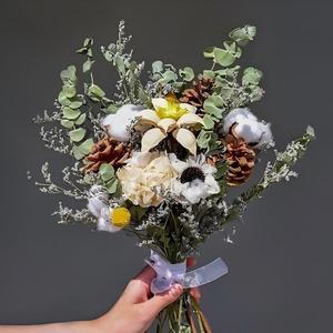 Ramo de Flores Secas Reales <span class=keywords><strong>con</strong></span> Algodón, <span class=keywords><strong>Eucalipto</strong></span>, Margaritas y Piñas para Decoración de Jarrones en Sala de Estar, Dormitorio y Hogar - Product Image 3