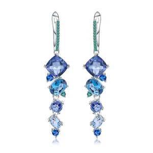 Wholesale Trendy Natural Blue lolite Mystic Quartz Swiss Sky Blue Topaz Multi Gemstone Jewelry Earrings For Evening Party