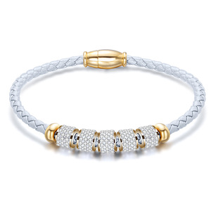 Crystal <b>Bracelet</b> Women's Silver <b>Gold</b> Braided Leather Magnetic Clasp Micro Pave <b>Beads</b> Everyday Wear Jewelry AB1184 - Product Image 1