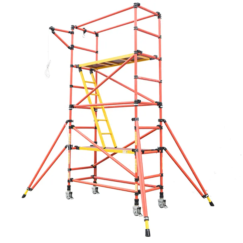 Andamio de fibra de vidrio EN1004, aislamiento de seguridad de alto voltaje, plegable, móvil, resistente a la corrosión