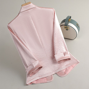 Women's Blazer Pink Solid Color Three Quarter Sleeve Casual Suit Jacket Breathable Polyester Fabric - Product Image 4