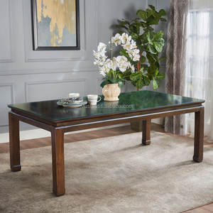 Japanese <b>solid</b> teak <b>wood</b> <b>table</b>, featuring Chinese design, adjustable height, tempered glass top timeless antique elegance - Product Image 1