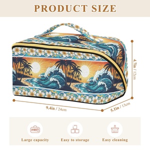 กระเป๋าเครื่องสำอางพกพาลายดอกลีลาวดี ขนาดใหญ่ ซิปเปิดกว้างสีทอง สำหรับผู้หญิง พร้อมพิมพ์ลายตามสั่งและโลโก้ - Product Image 3