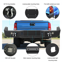 ULON Nouveau Design Barre de protection arrière pleine longueur pour pick-up, pare-chocs de camion avec crochet de remorquage, LED, en carbone noir poli, à visser pour