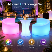 Ensemble table et chaises lumineuses LED incurvées, résistantes à l'eau, pour événements festifs et salons extérieurs