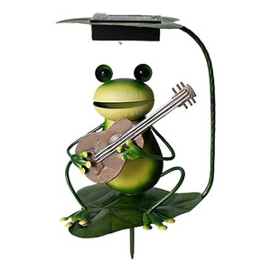 Solar Frog Garden <b>Lights</b> Set With Musical Frogs On Leaves Solar Powered <b>LED</b> Outdoor Decor Water Resistant Free Standing - Product Image 5