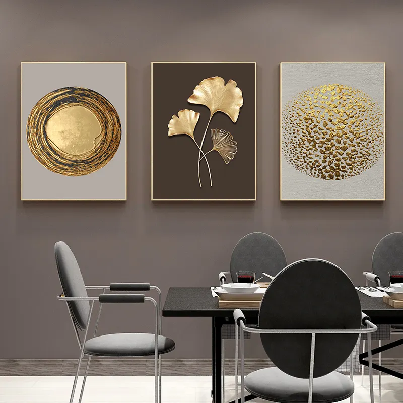 Póster de lienzo de hoja dorada abstracta, pintura de arte de pared moderno, imagen decorativa, estilo nórdico, decoración para el hogar y la sala de estar