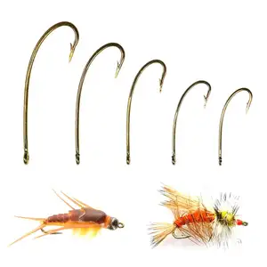 ロングシャンクカーブフィッシングフライフックStonefly Nymph Tying Hook Stimulator Flies Hook Bronzed Size 8 10 12 14 16 Barbed Fishhook