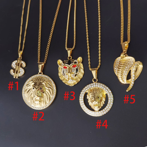 Nouveau 2024 Acier Inoxydable CZ <span class=keywords><strong>Lion</strong></span> <span class=keywords><strong>Pendentif</strong></span> Collier Pour Hommes Punk Tigre Collier Diamant Dollar <span class=keywords><strong>Signe</strong></span> Serpent Animal Charme Plaqué Or - Product Image 2