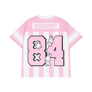 เสื้อยืดเด็กสีชมพูพาสเทล ลายทาง คอวี ผ้าเจอร์ซีย์ โพลีเอสเตอร์ 100%  ผ้า PU  ถักสองชั้น สไตล์สตรีทแวร์ - Product Image 2