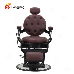 Professional Heavy Duty Hydraulic Pump Brown Grey Synthetic Leather Vintage Barber Shop Chair For Men